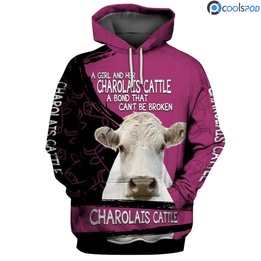 Charolais Cattle A Bond That Can’T Be Broken 3D Hoodie Cute Women Cow Hoodie