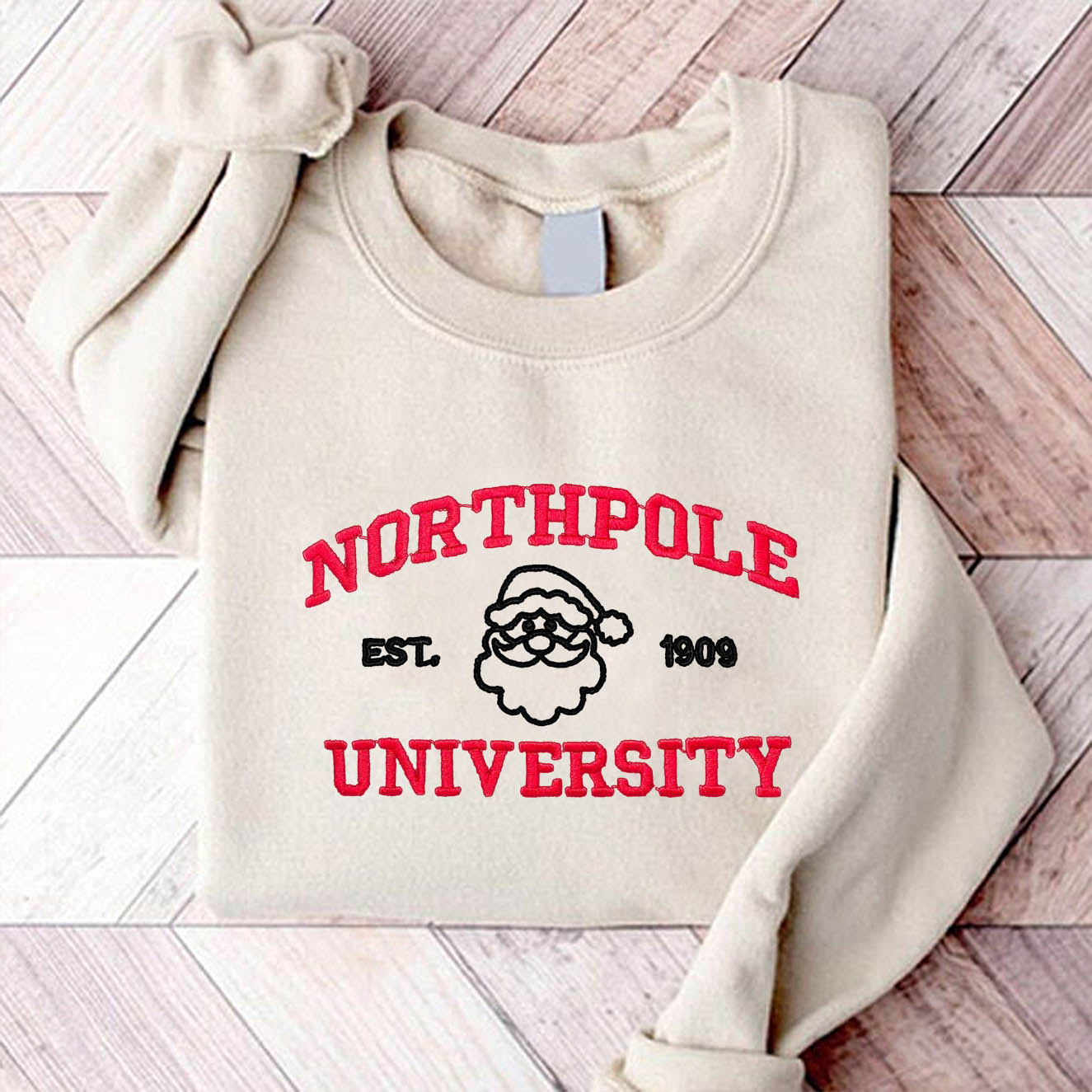 North Pole University Christmas Embroidered Sweatshirt