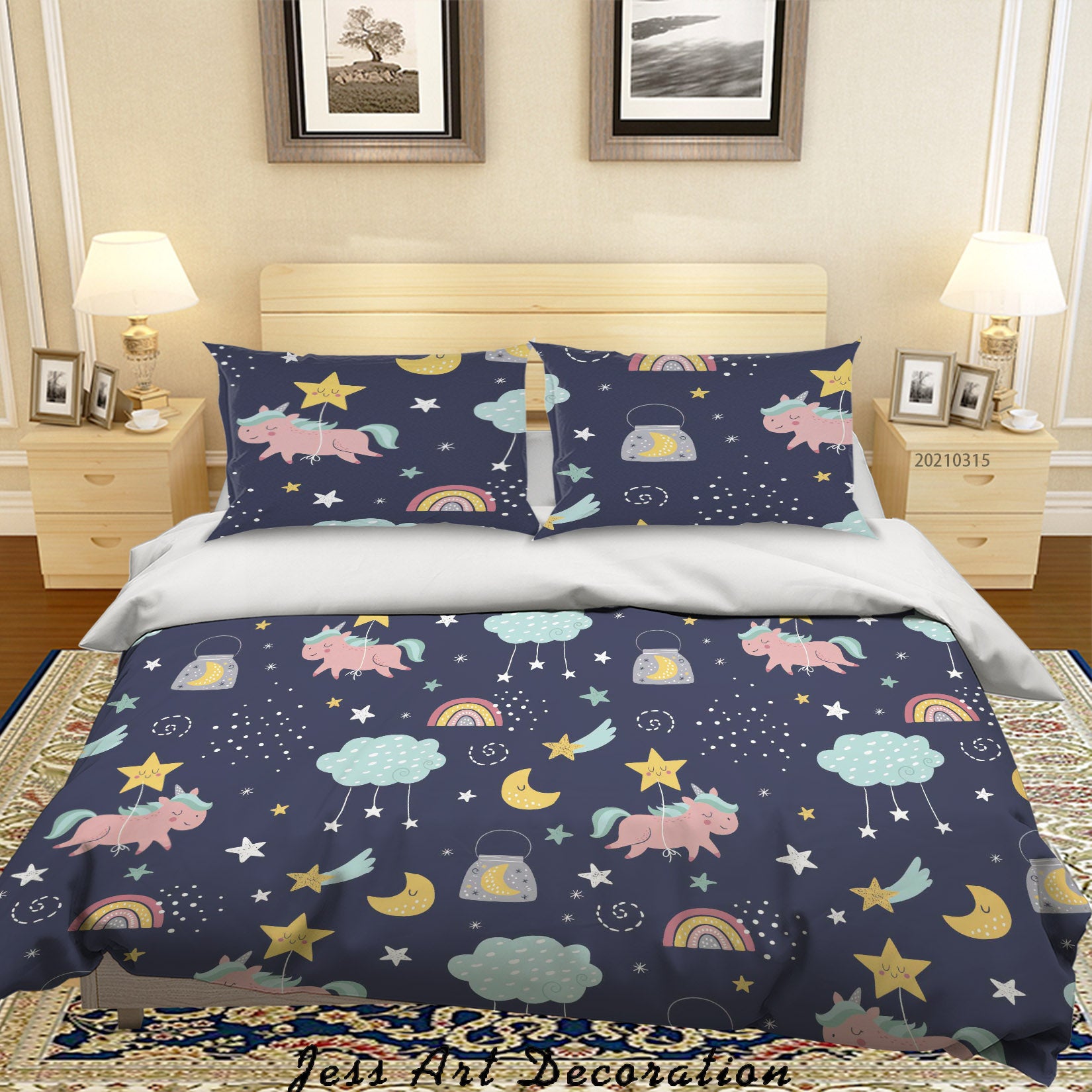 3D Cartoon Cloud Rainbow Unicorn Quilt Cover Set Bedding Set Duvet Cover Pillowcases 122