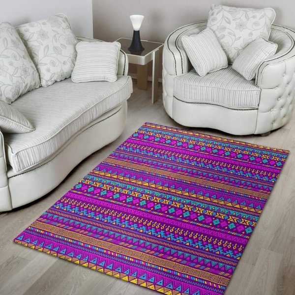 Neon Multicolor Ethic Aztec Doodle Print Area Rug