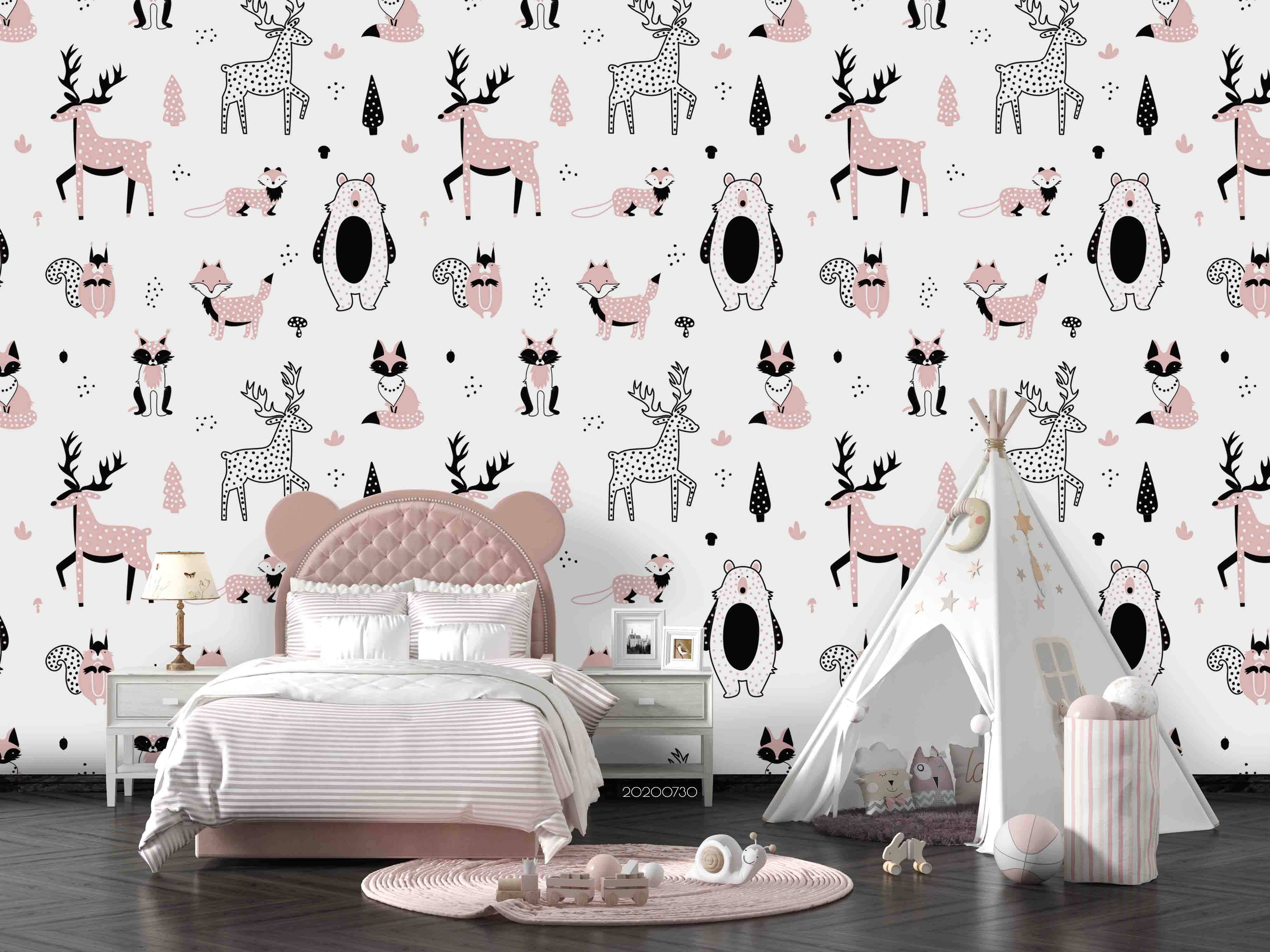 3D Cartoon Pink Black Animal Wall Mural Wallpaper Lxl 331