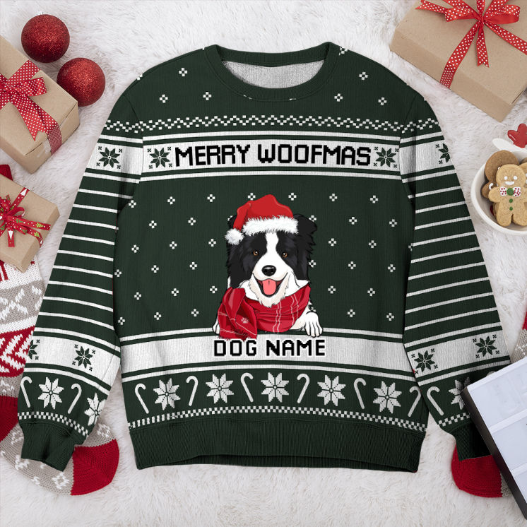 Border Collie Merry Woofmas Personalized Sweater, Dog Ugly Christmas Sweater