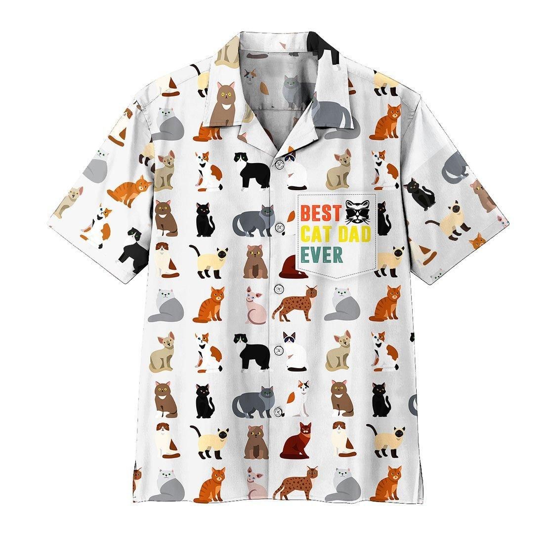 3D Best Cat Dad Ever Aloha Hawaiian Shirt Colorful Short Sleeve Summer Beach Casual Shirt For Men And Women