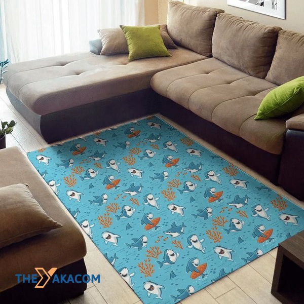 Cute Little Shark Patterns Rectangle Area Rug Floor Decor