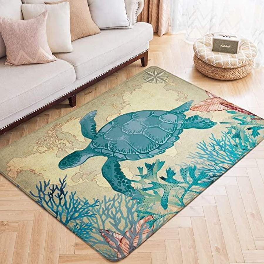 Area Rug Sea Turtle Print Large Floor Mat Ocean Theme