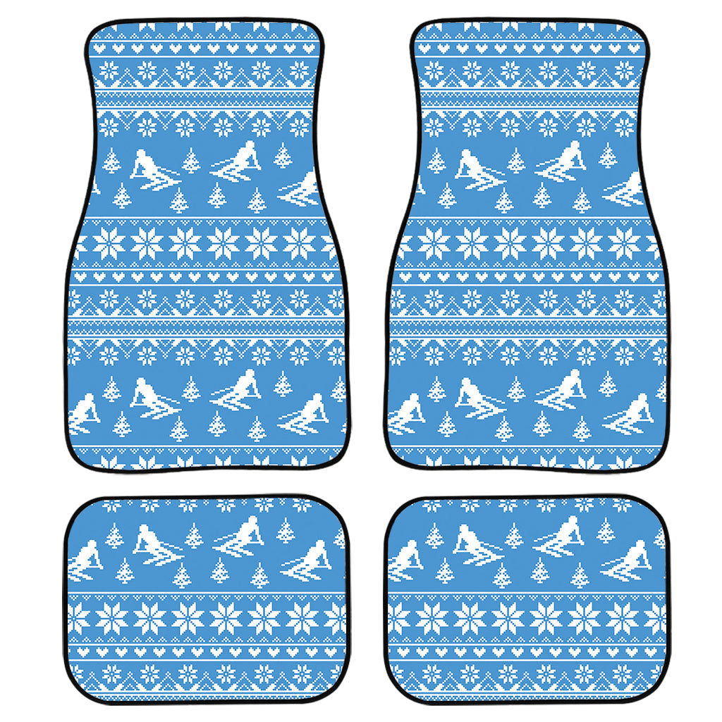 Winter Ski Knitting Pattern Print Front And Back Car Floor Mats, Front Car Mat