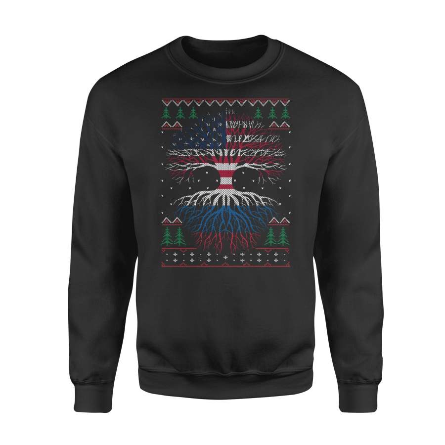 YOLOstuff Russian Roots American US Grown Flag Ugly Christmas – Standard Fleece Sweatshirt