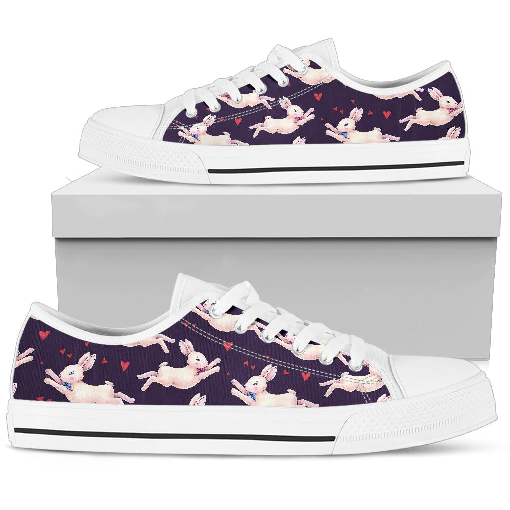 Rabbit Pattern Print Design Rb016 White Bottom Low Top Shoes