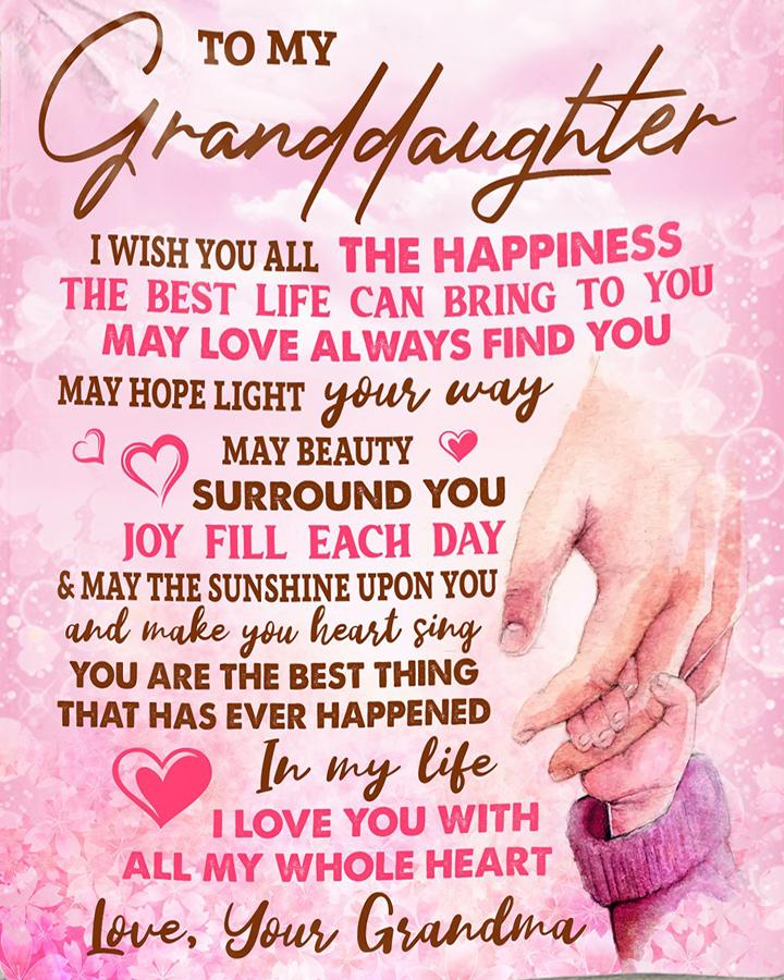 To My Granddaughter Fleece Blanket, Personalized Birthday Gift For Granddaughter From Grandma Blanket, I Wish You All The Happiness Pink Blanket