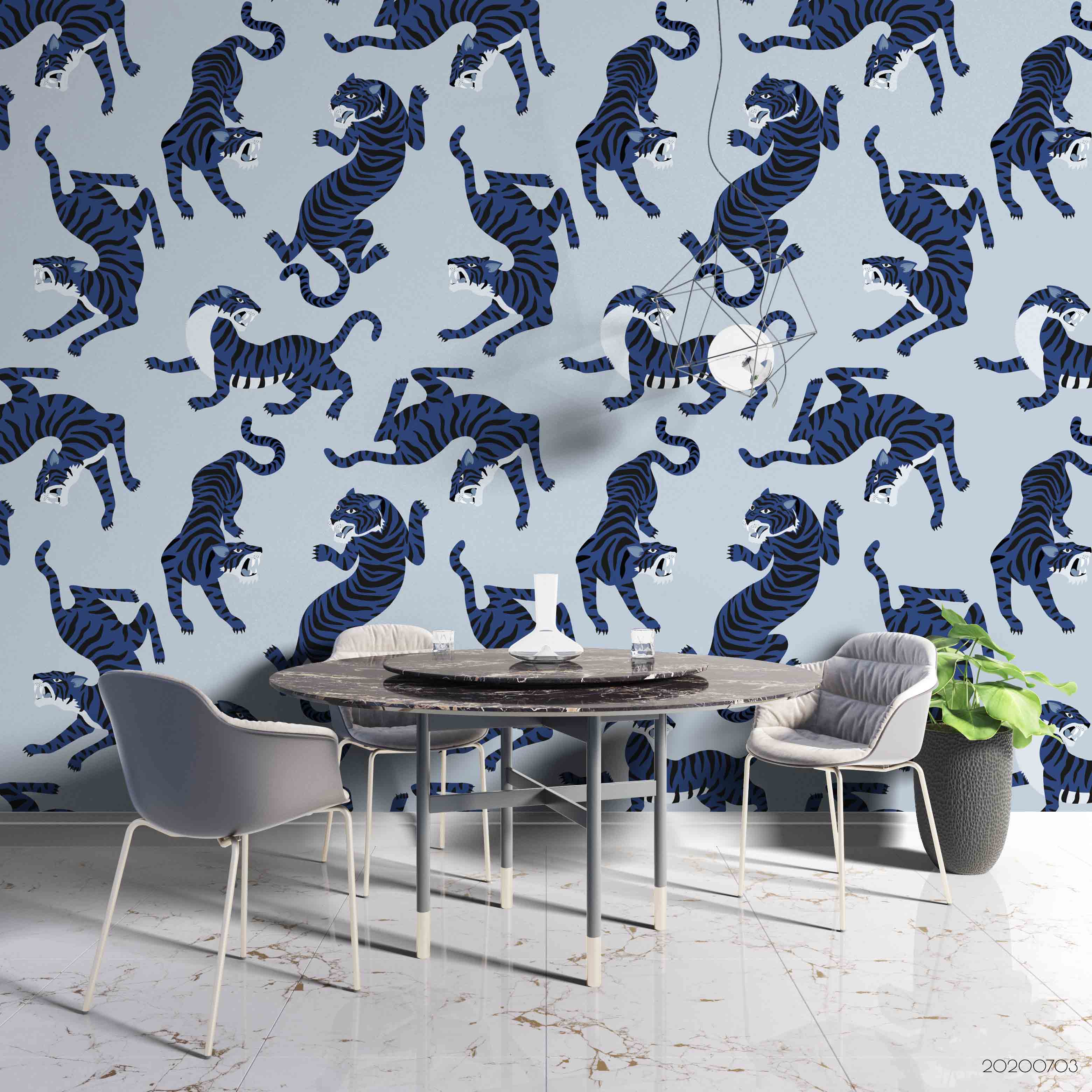 3D Blue Tiger Wall Mural Wallpaper Sf84