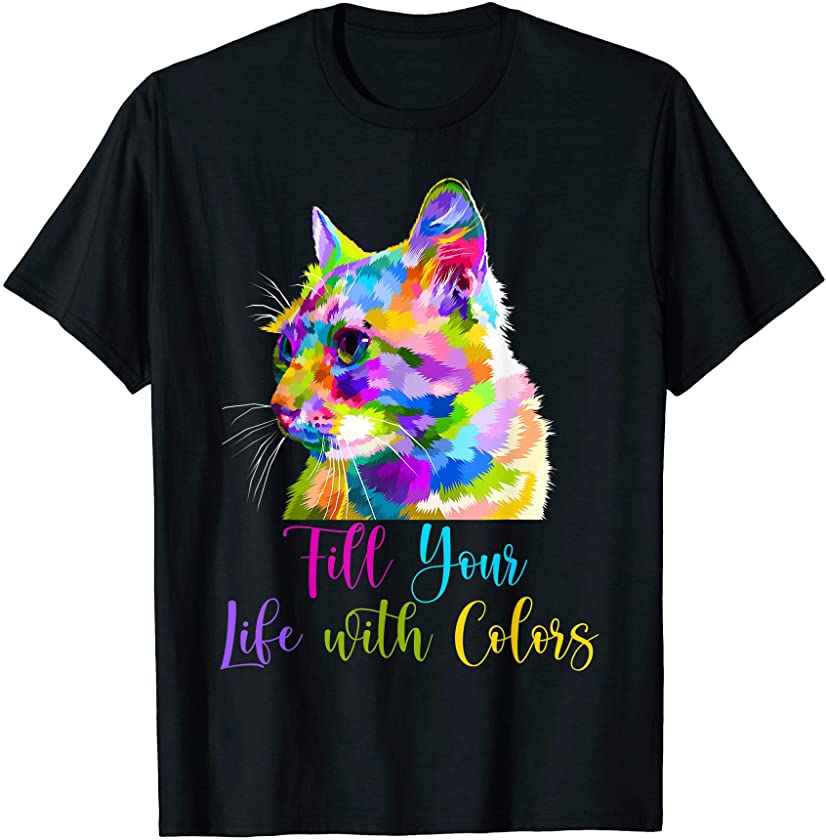 Cute Cat Gift for kitten lovers Colorful Kitty Mom Adoption T-Shirt