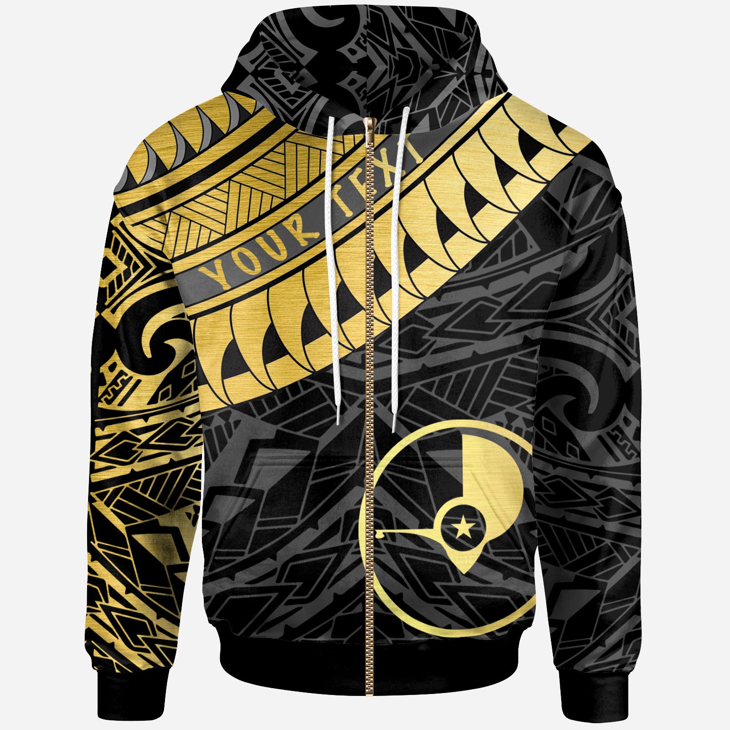 Yap Custom Personalised Zip Hoodie – Ginger Lei Pattern Gold – BN20