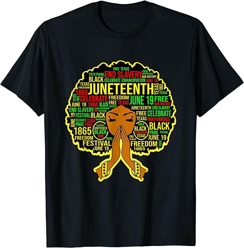 Juneteenth Black Queen Melanin Girl Power Afro Word Art T-Shirt