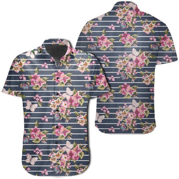 Tropical Butterfly Pink Hawaiian Shirt