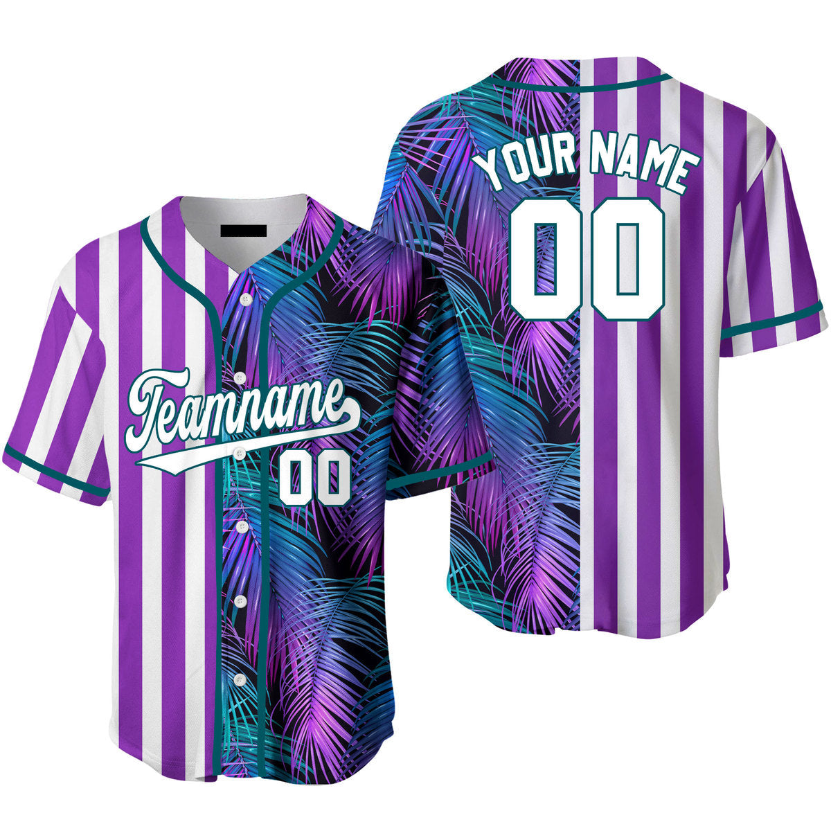 Custom Tropical Purple White- Kelly Green Split Fashion Baseball Jerseys For Men & Women