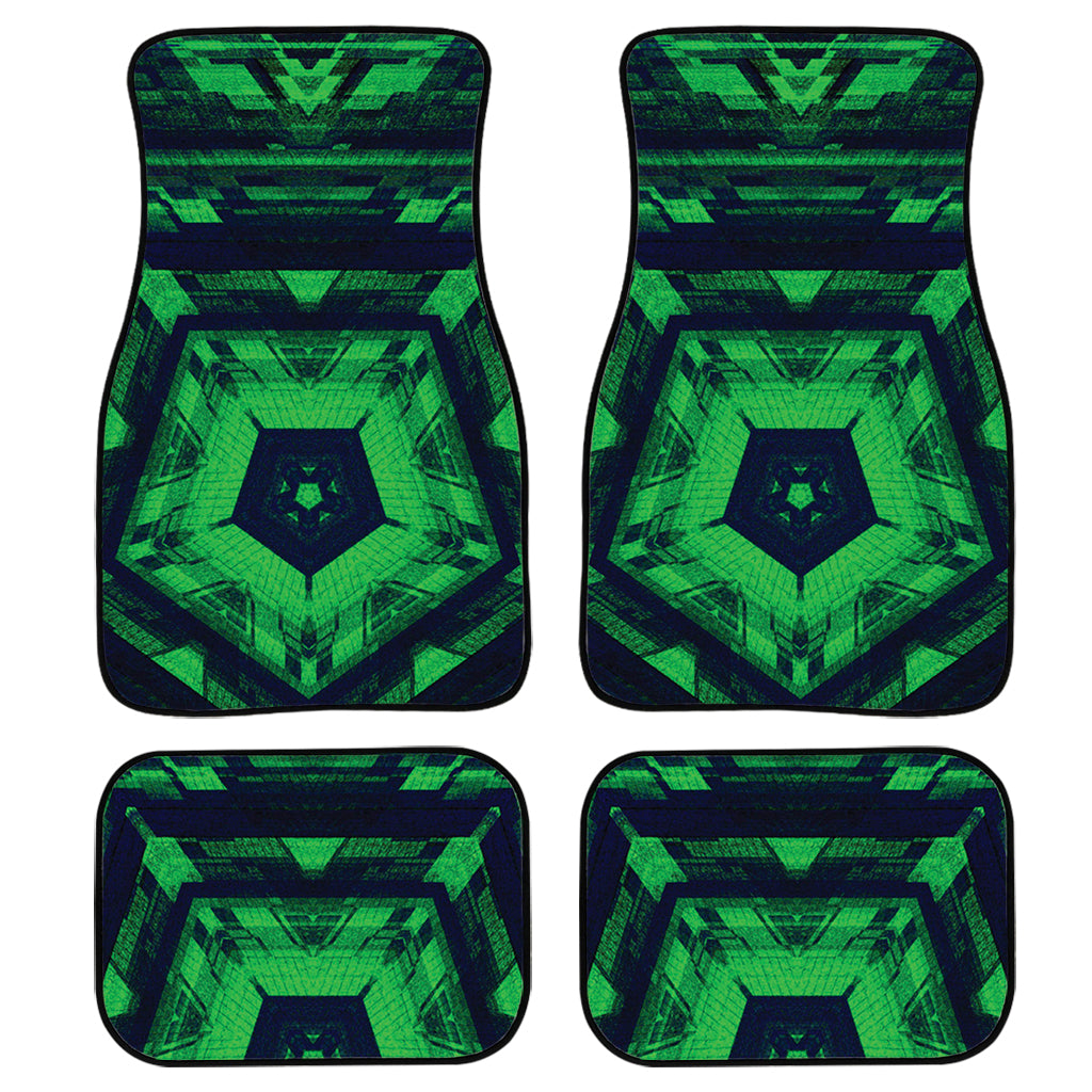 Dark Green Kaleidoscope Print Front And Back Car Floor Mats, Front Car Mat