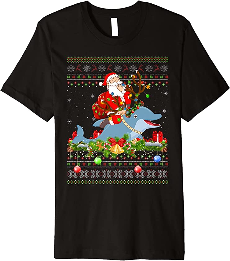 Dolphin Lover Ugly Santa Riding Dolphin Christmas Premium T-Shirt