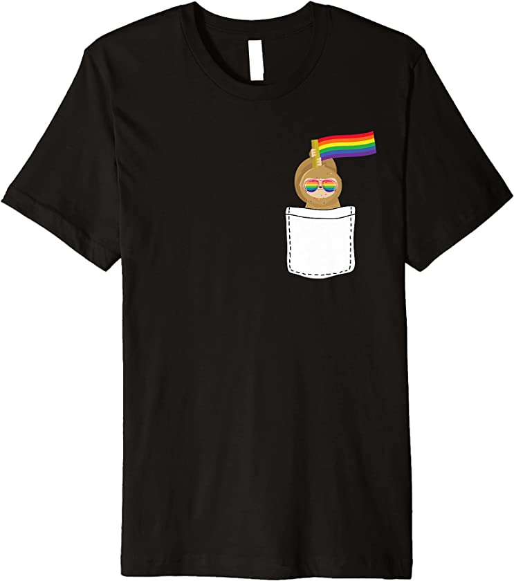 Sloth Pocket Gay Pride Cute Animal Rainbow Flag LGBT-Q Ally Premium T-Shirt