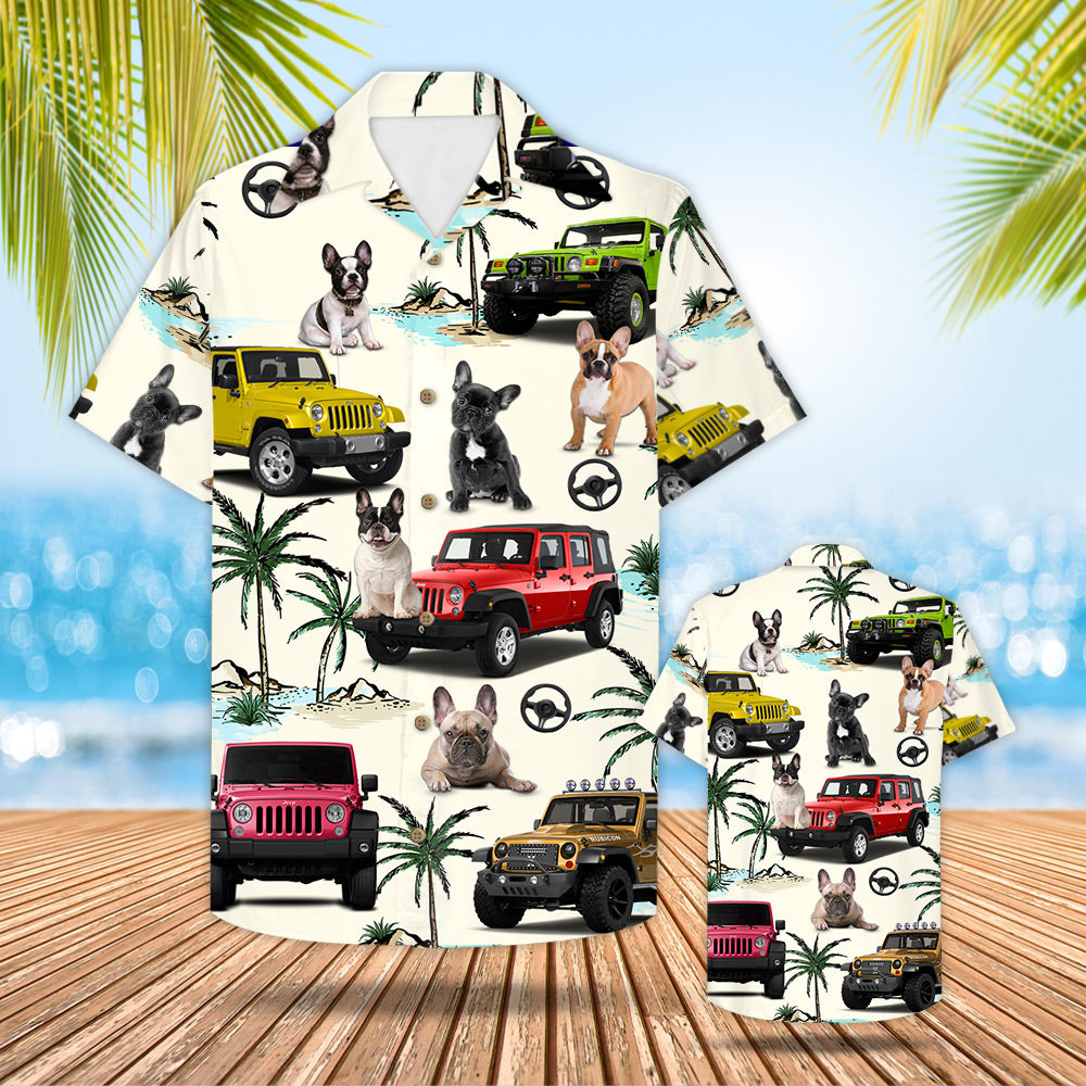 Jeep French Bulldog Hawaiian Shirt – Gift For Jeep Trips – French Bulldog And Jeep Pattern Trna