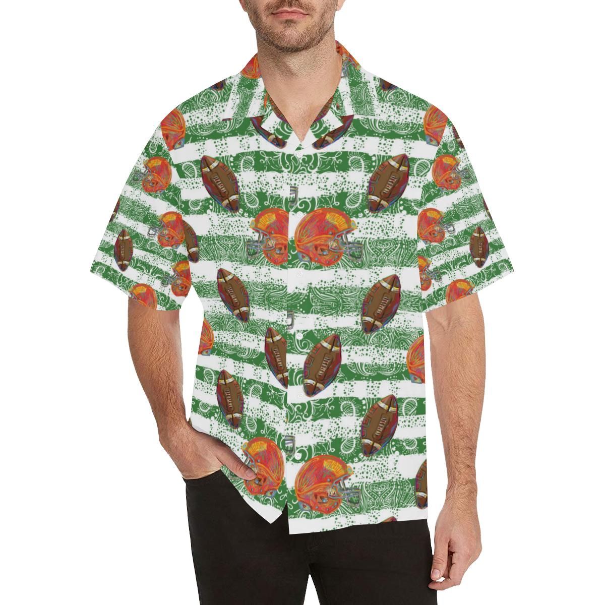 American Football Ball Helmet Pattern Men’s All Over Print Hawaiian Shirt