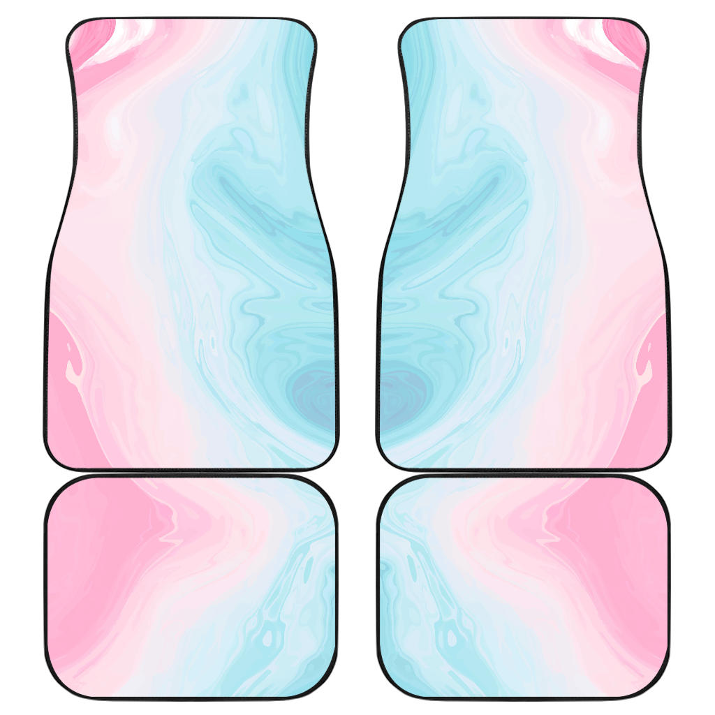 Teal Pink Liquid Marble Print Front And Back Car Floor Mats, Front Car Mat