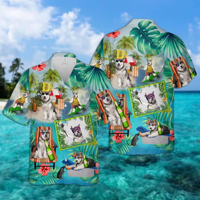 Alaskan Malamute – Surfing Hawaiian Shirt