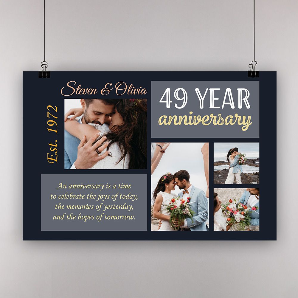 Personalized Photo 49Th Wedding Anniversary Gifts Poster For Couple, Parents, Wife & Husband, Him, Her