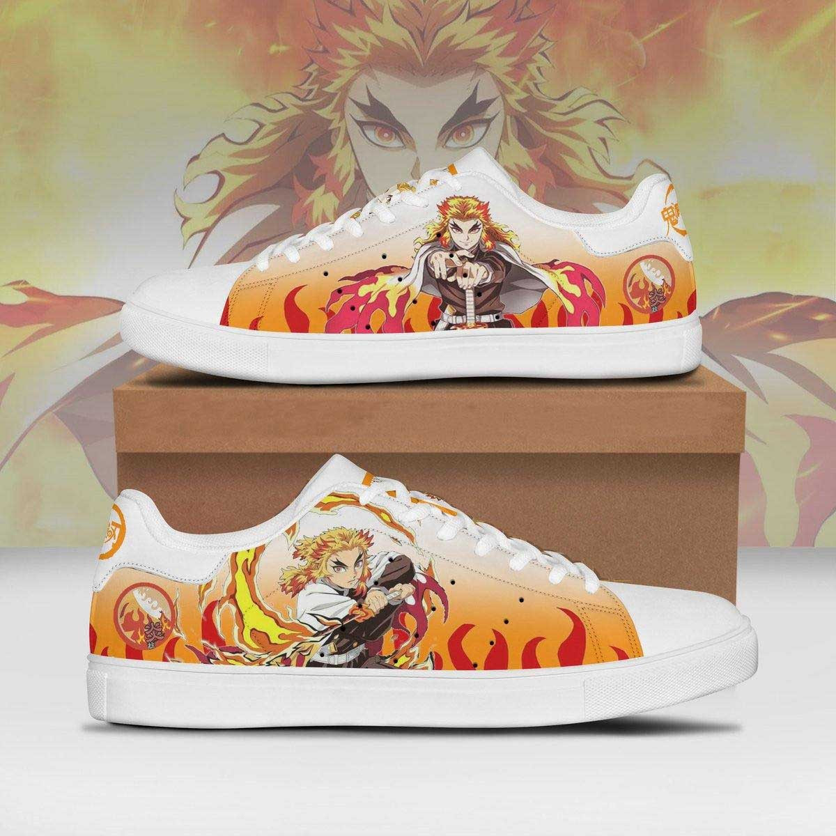 Rengoku Demon Slayer Anime Christmas Gift For Fan Low Top Leather Skate Shoes Sneakers For Man And Women