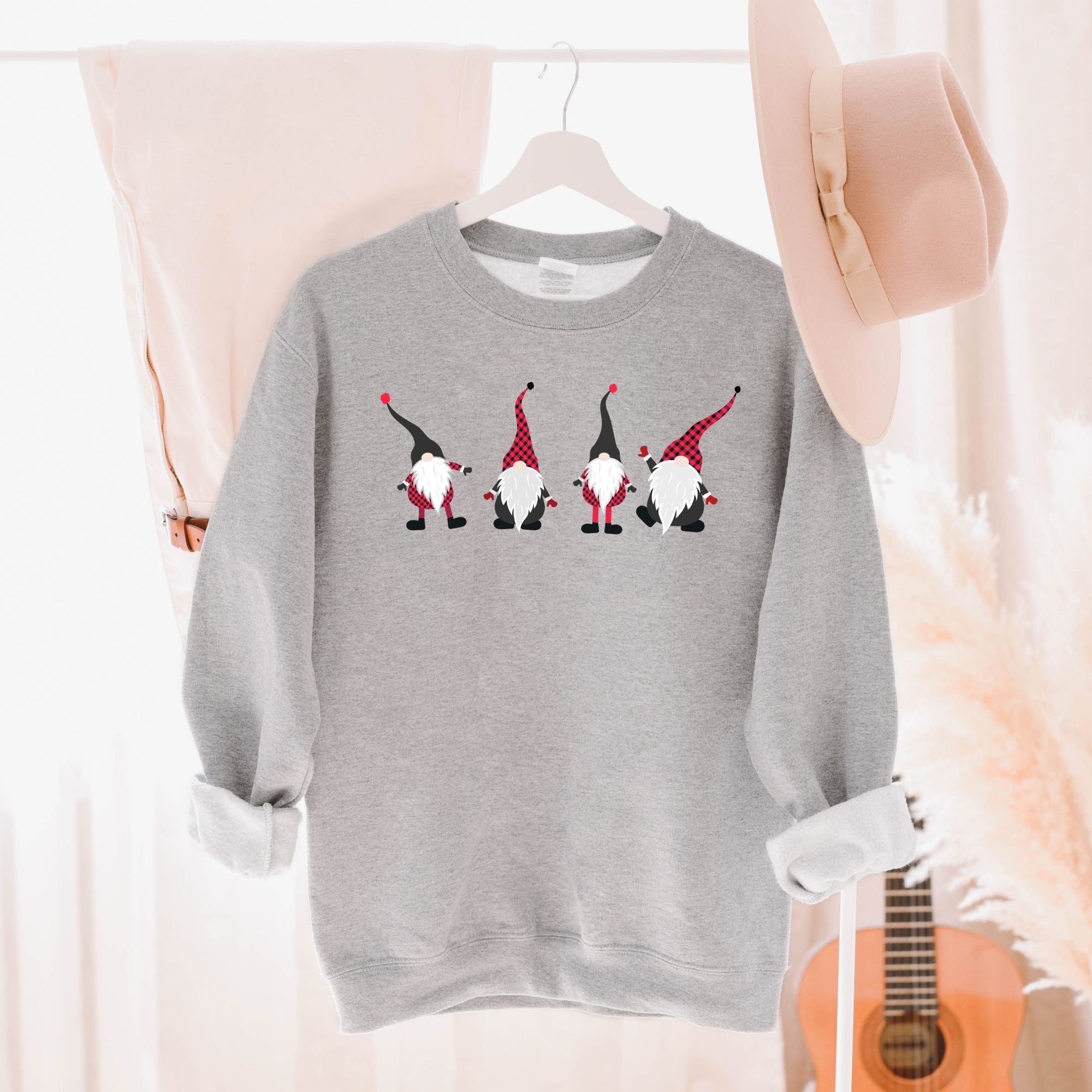 Gnomes Christmas Sweatshirts for Men Christmas Sweater Mens Holiday Crewneck Santa Hat Shirts Gifts for Dad  Husband Sport Grey loungewear