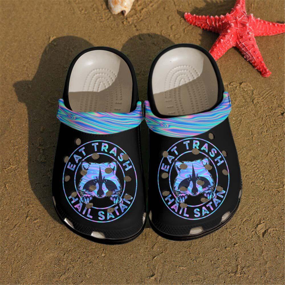 Raccoon Personalized Clog, Custom Name, Text, Color, Number Fashion Style For Women, Men, Kid, Print 3D Eat Trash Hail Satan