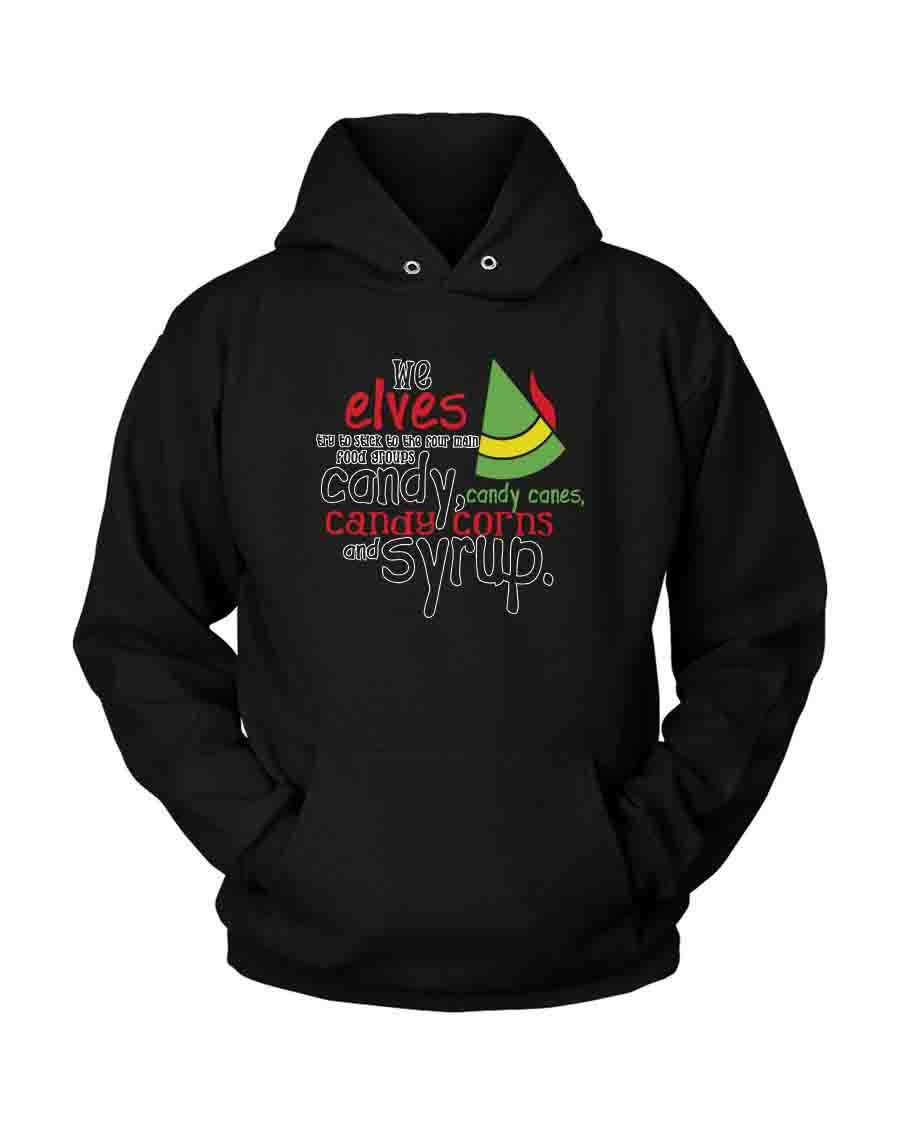 Buddy The Elf Four Food Groups Candy Candy Canes Syrup Unisex Hoodie