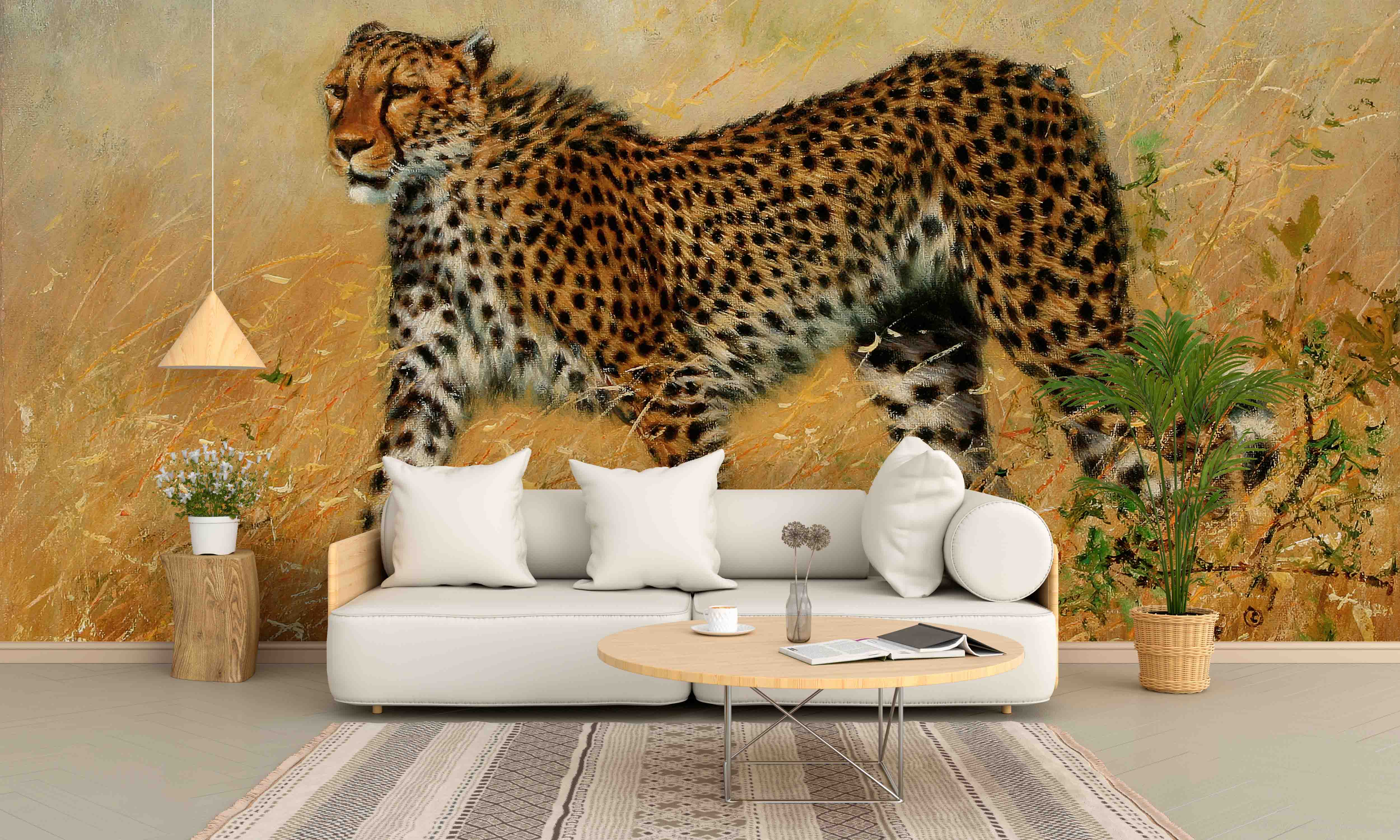 3D Realistic Grassland Leopard Animal Wall Mural Wallpaper Lxl 1600