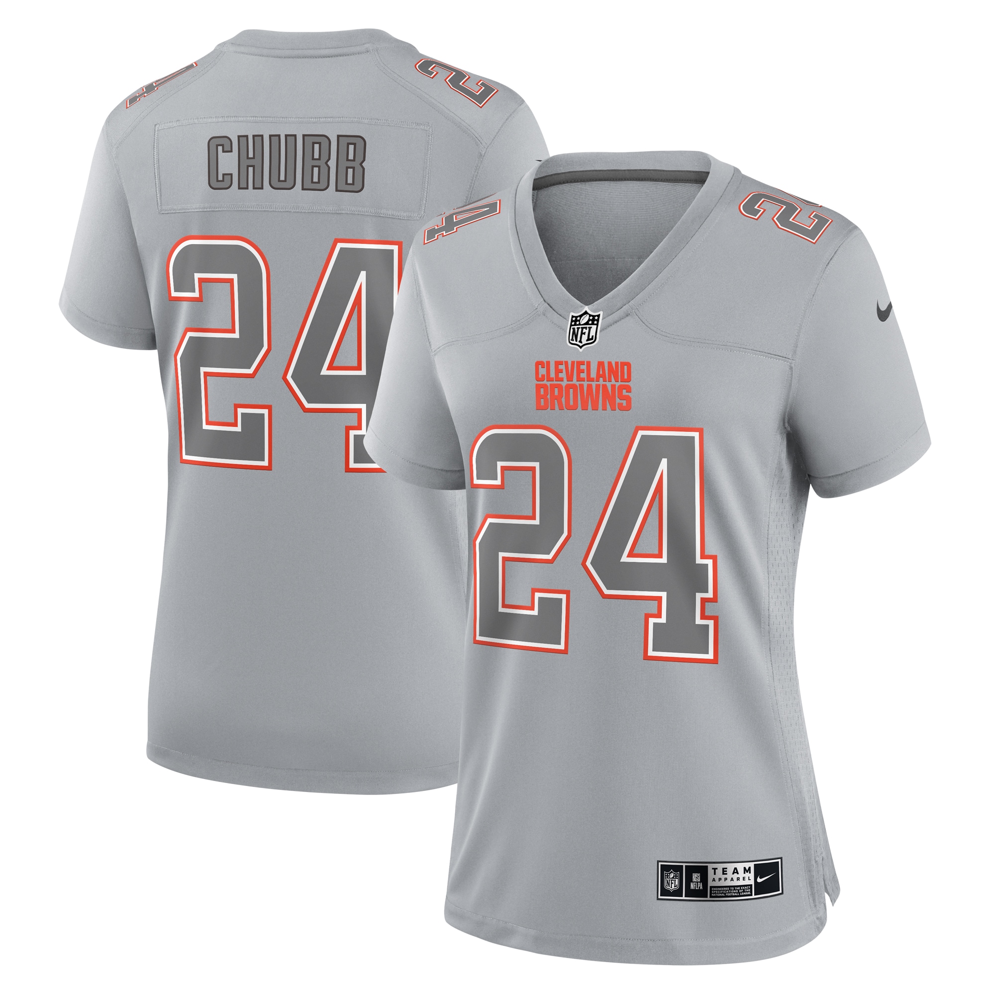 Nick Chubb Cleveland Browns Women's Atmosphere Fashion Game Jersey – Gray