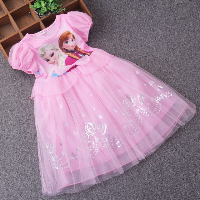 Summer Little Girls Clothes Pretty Party Frozen Princess Dress Elegant Fashion Lace Mesh Birthday Teenagers Kids Outfit Vestidos alx