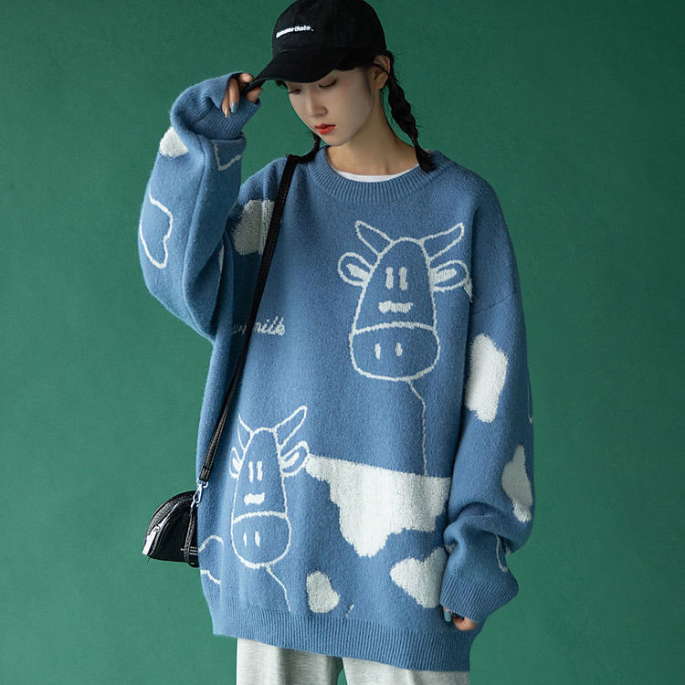 Sweater pullover autumn and winter new sweet pullover sweater female student Korean version loose wild sweater coat trend 2021 alx