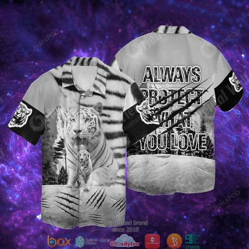 White Tiger Always Protect What You Love Short Sleeve Hawaiian Shirt