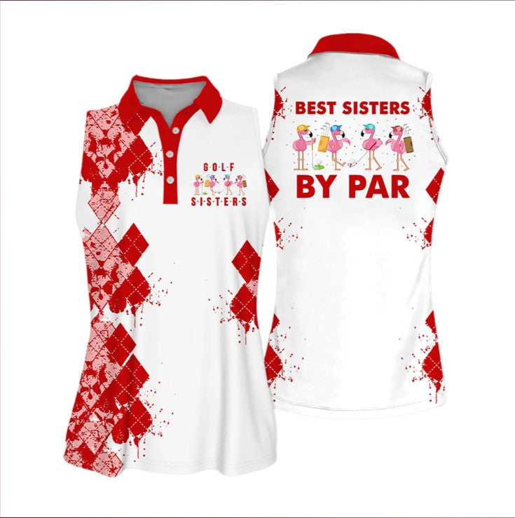 Best Sisters By Par Women Sleeveless Polo Shirt Red, Golf Polo Shirt For Women