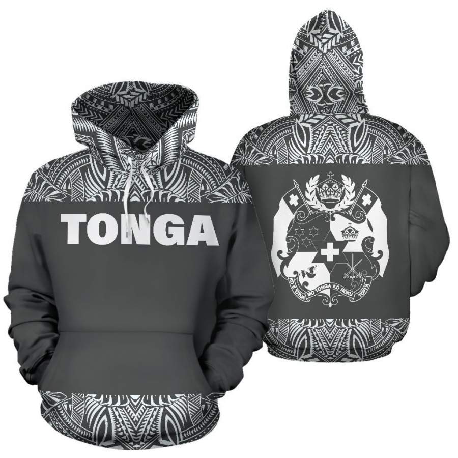 Tonga All Over Hoodie – Polynesian Grey And White – BN09