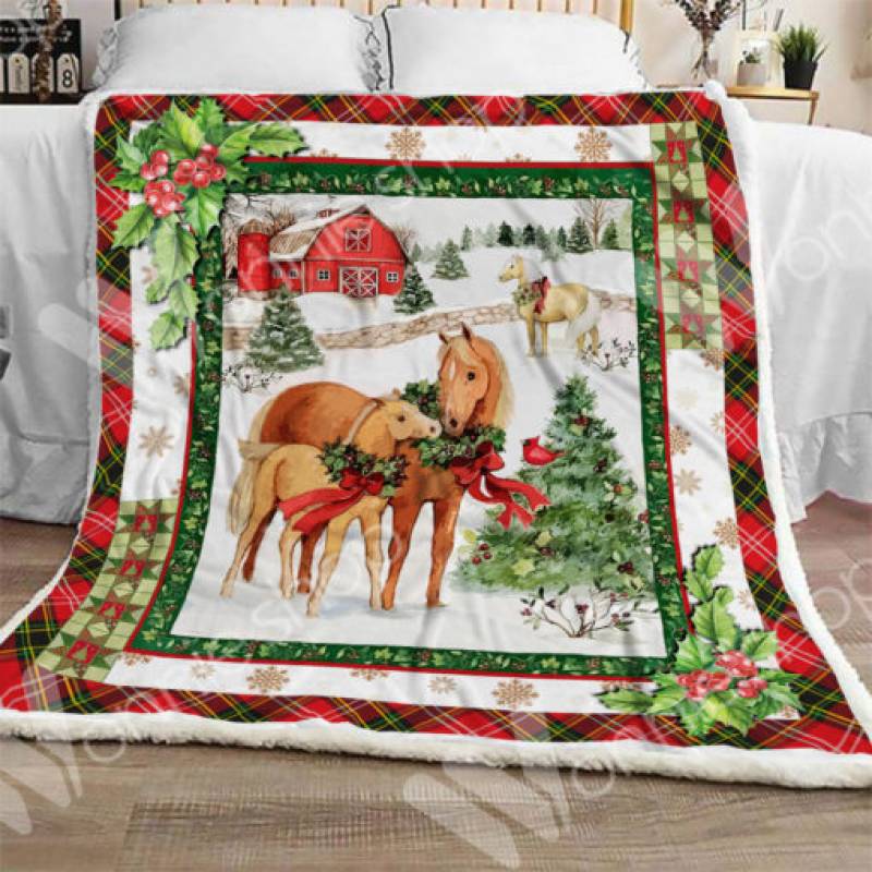 Horse Christmas Sherpa Blanket OCT1403 85O34