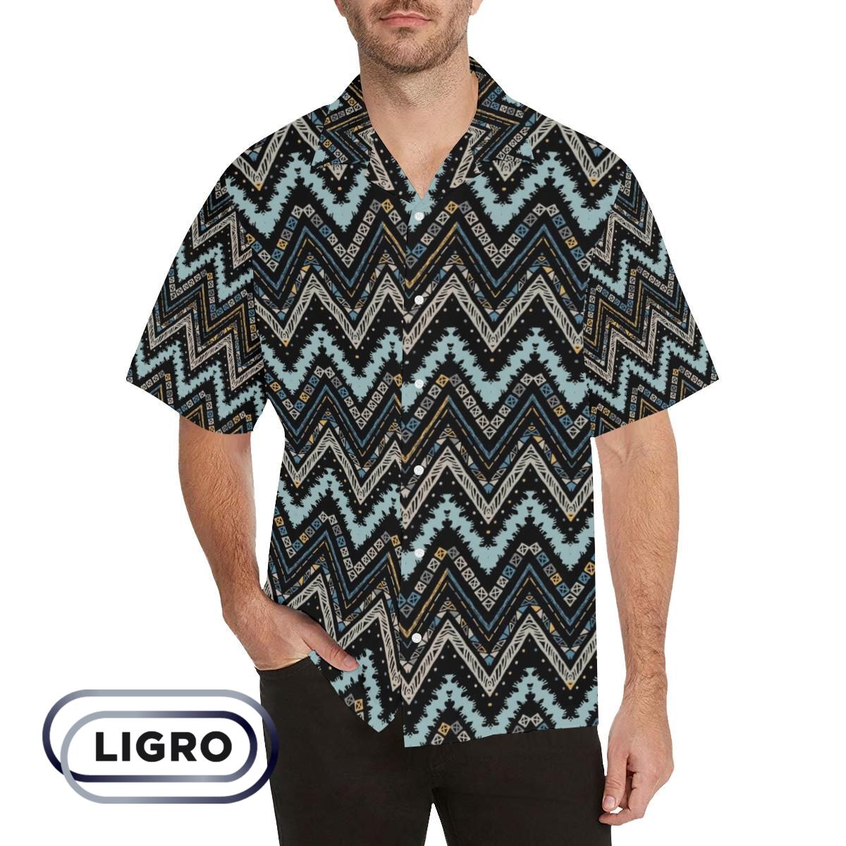 Zigzag Chevron African Afro Dashiki Adinkra Kente Mens All Over Print Hawaiian Shirt