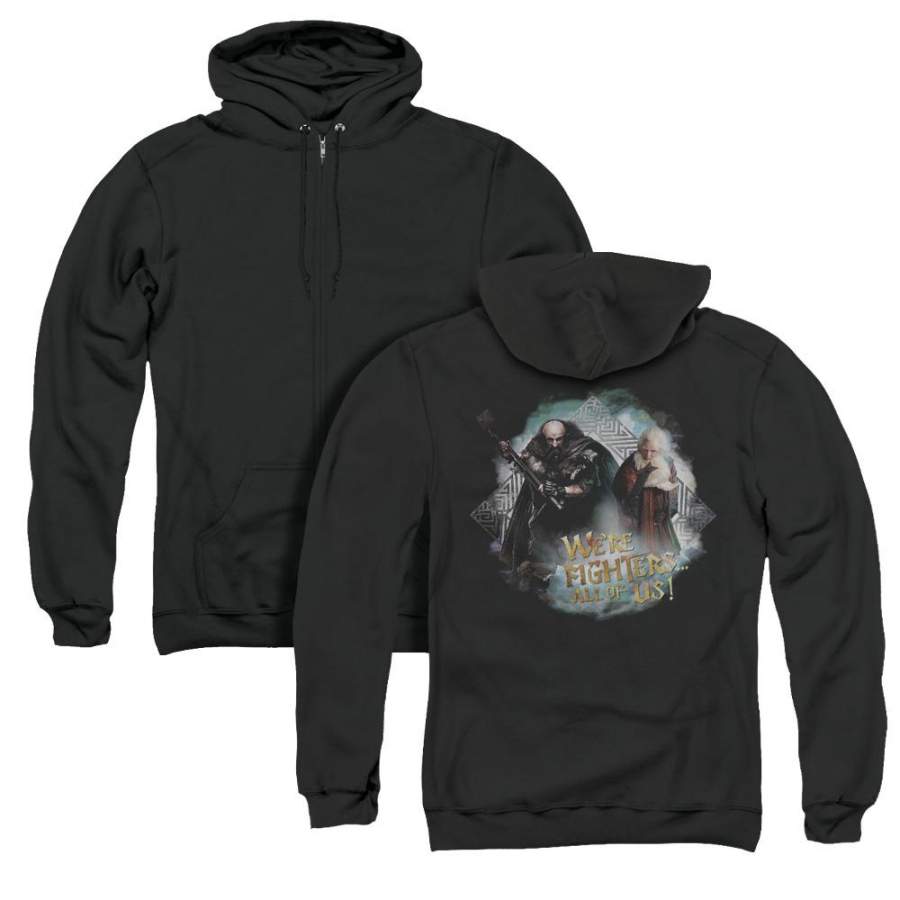 The Hobbit Were Fighters Back Print Zipper Mens Hoodie Black Barkingtees Fashion