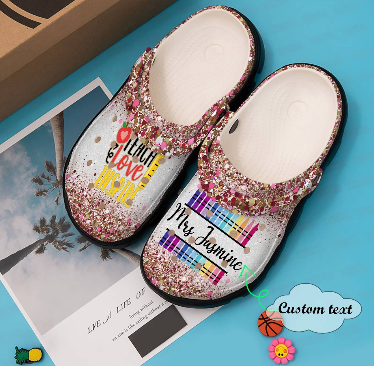 Teacher Personalized Clog, Custom Name, Text, Color, Number Fashion Style For Women, Men, Kid, Print 3D Teach Love Inspire