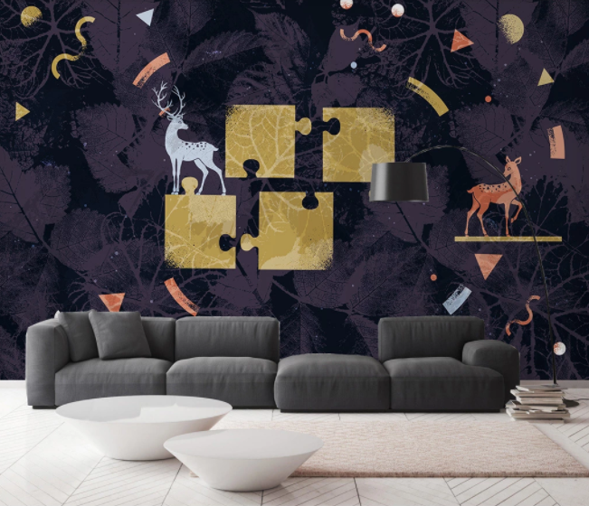 3D Abstract Deer Animal Puzzle Dark Wall Mural Wallpaper Lxl