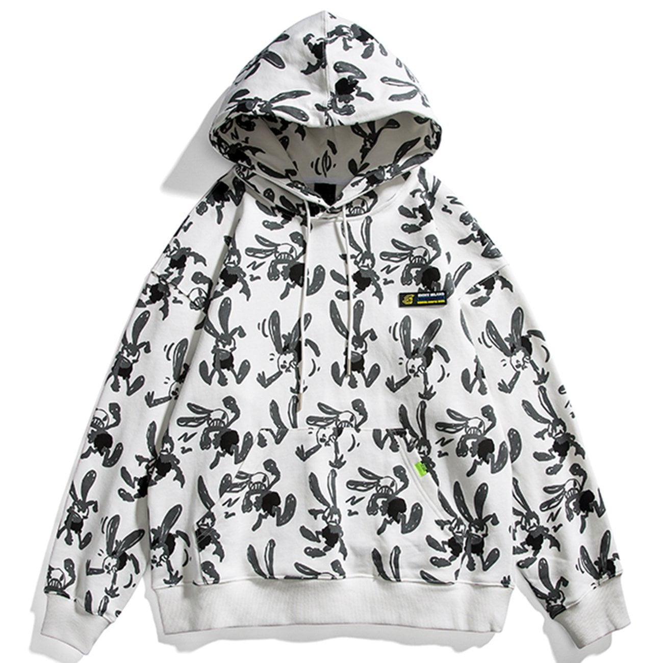 Industrious Rabbit Print Cotton Hoodie