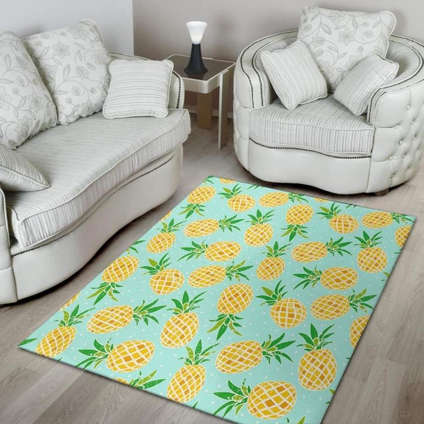 Blue Pineapple Print Area Rug