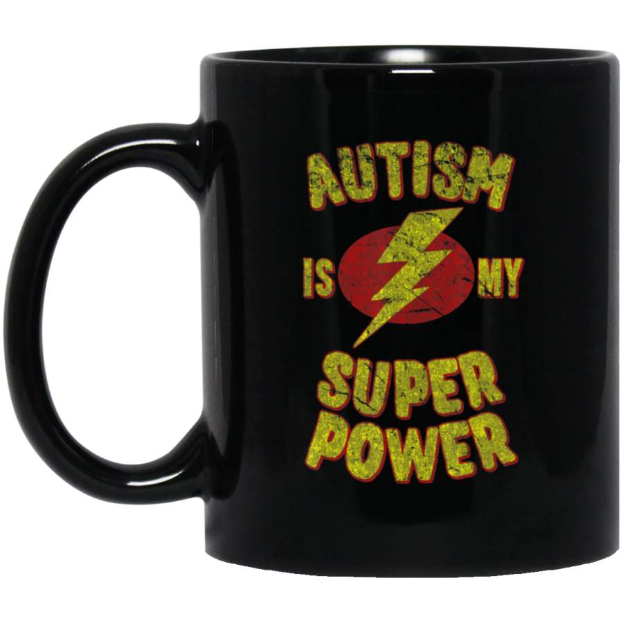 Vintage Autism is My Super Power – funny gift 11oz 15oz Black Mug Idea 2nd April Puzzle Ribbon Support Autism Dad Mom Kids Autistic