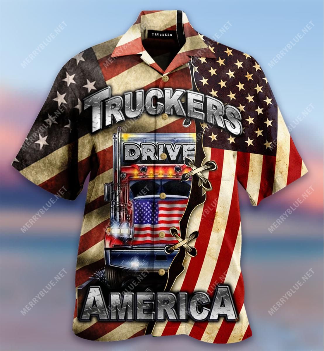 Truckers Drive America Aloha Hawaiian Shirt Colorful Short Sleeve Summer Beach Casual Shirt For Men And Women