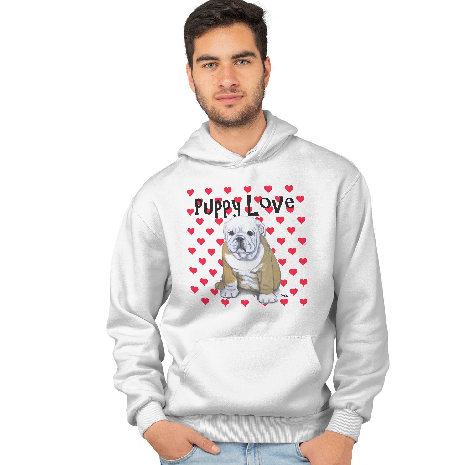 Bulldog Puppy Love – Adult Unisex Hoodie Sweatshirt