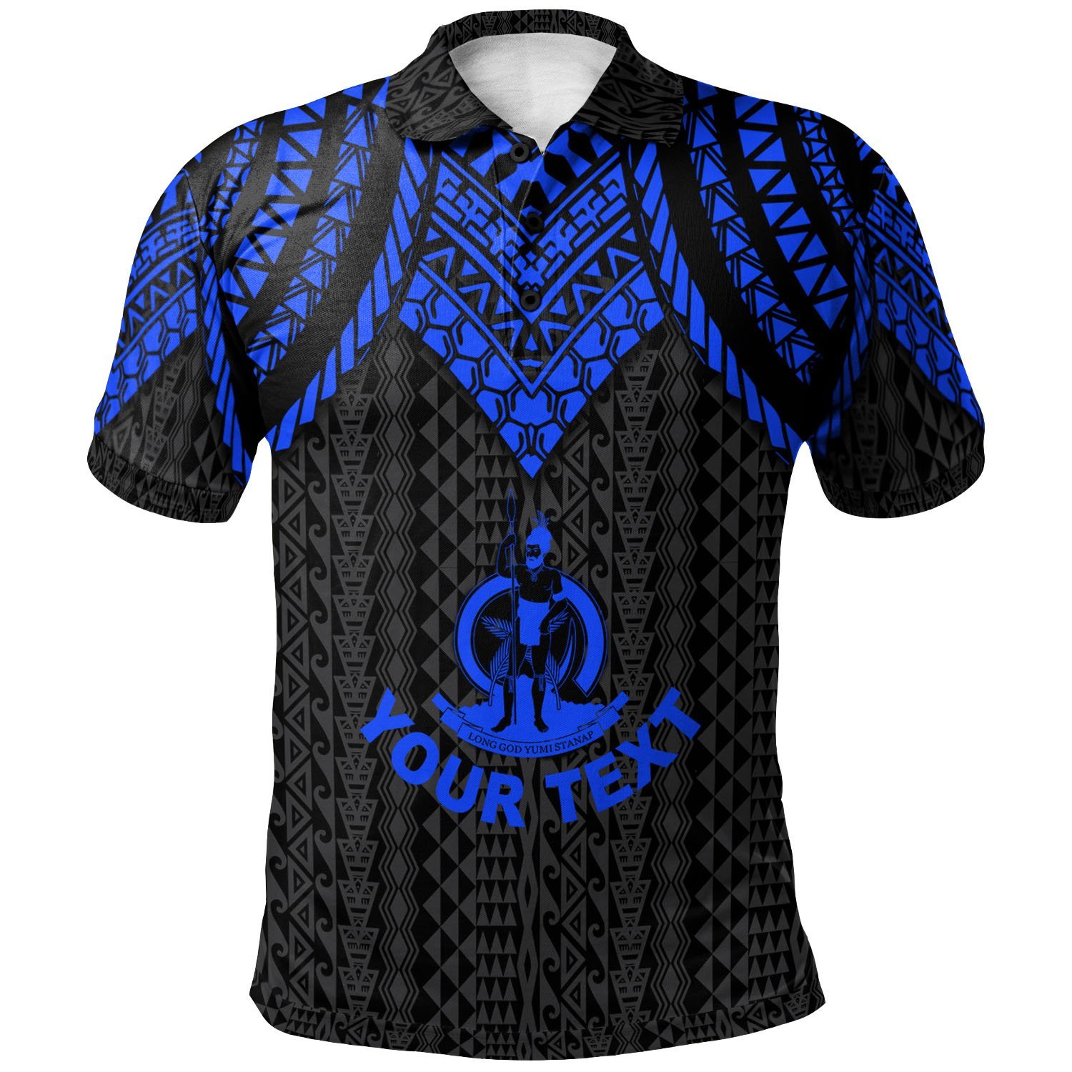 Vanuatu Custom Personalised Polo Shirt – Polynesian Armor Style Blue – BN39