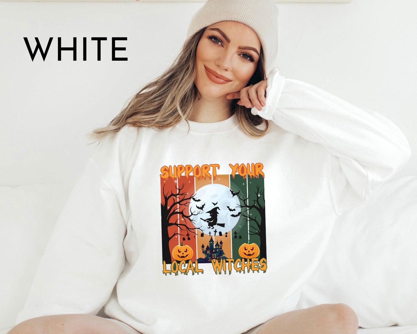 Retro Witch Pumpkin 2D Crewneck Sweatshirt All Over Print Sweatshirt For Women Sweatshirt For Men